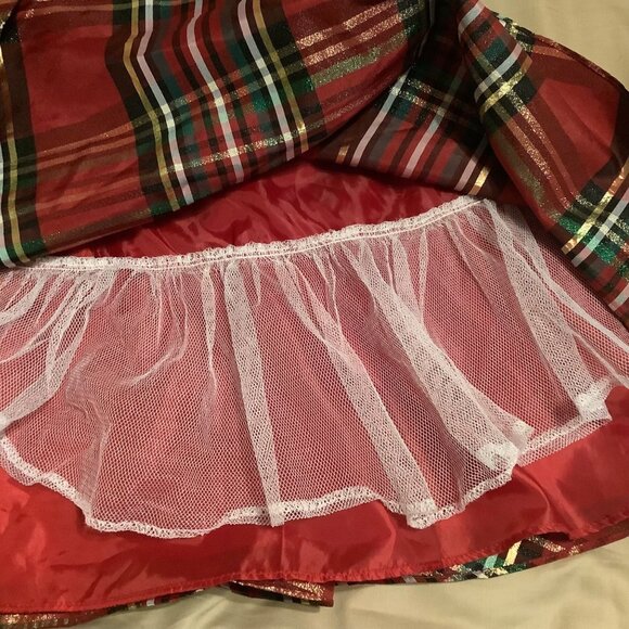 Rare Editions Girls Red Plaid Sleeveless Dress W/ Gold Bow Size 12 Holiday Party - Picture 8 of 10